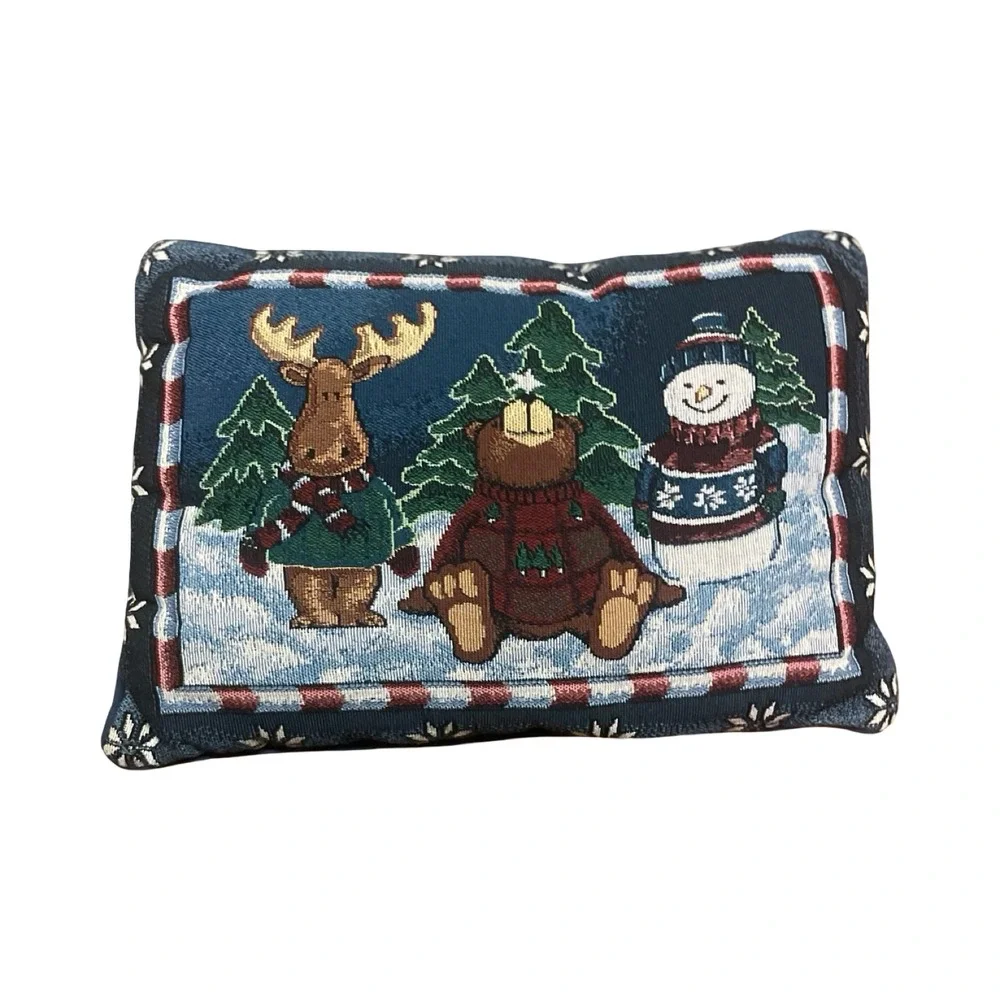 Christmas‎ Tapestry Throw Pillow Moose Bear Snowman Winter Navy Blue Holiday